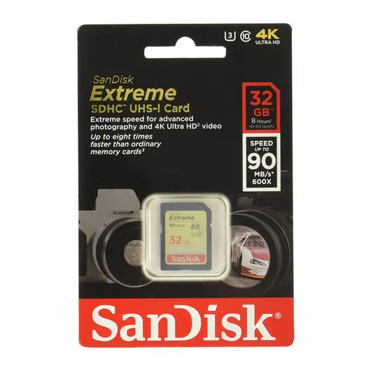 Карта памяти SDHC 32 GB SANDISK Extreme UHS-I U3, 90 Мб/сек (class 10), SDSDXVE-032G-GNCIN, фото 2