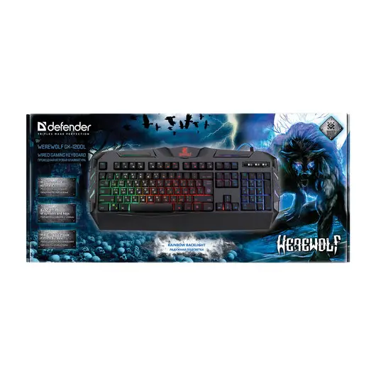 Клавиатура проводная игровая DEFENDER Werewolf GK-120DL,USB, 104 клавиши,с подсветкой,черная, 45120, фото 6