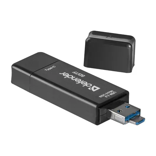 Картридер DEFENDER Multi Stick, USB 2.0, microUSB, Type-C, порты SD, micro SD , черный, 83206, фото 5