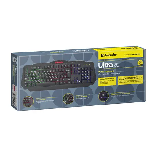 Клавиатура проводная DEFENDER Ultra HB-330L, USB, 104 клавиши, с подсветкой, черная, 45330, фото 2