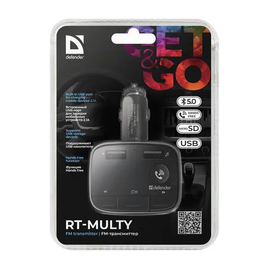 FM-трансмиттер DEFENDER RT-Multy, Bluetooth, USB 2.0, micro SD, черный, 68009, фото 3