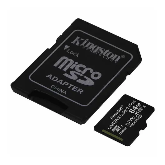 Карта памяти microSDXC 64 GB KINGSTON Canvas Select Plus, UHS-I U1, 100 Мб/с (class 10), адаптер, SDCS2/64GB, фото 2