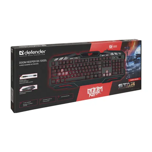 Клавиатура проводная игровая DEFENDER Doom Keeper GK-100DL, USB, 114 клавиш, с подсветкой, черная, 45100, фото 6