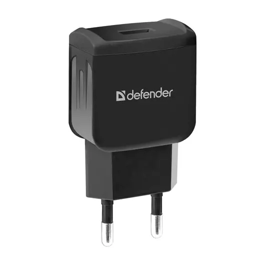 Зарядное устройство сетевое (220 В) DEFENDER EPA-02, 1 порт USB, выходной ток 1 А, черное, 83838, фото 1