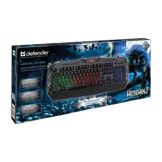 Клавиатура проводная игровая DEFENDER Werewolf GK-120DL,USB, 104 клавиши,с подсветкой,черная, 45120, фото 7