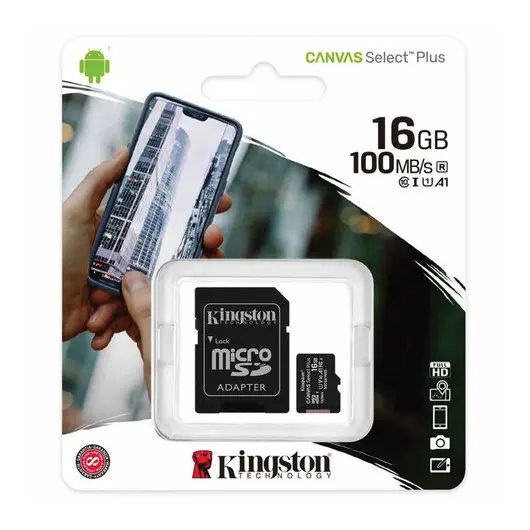 Карта памяти microSDHC 16 GB KINGSTON Canvas Select Plus, UHS-I U1, 100 Мб/с (class 10), адаптер, SDCS2/16GB, фото 3