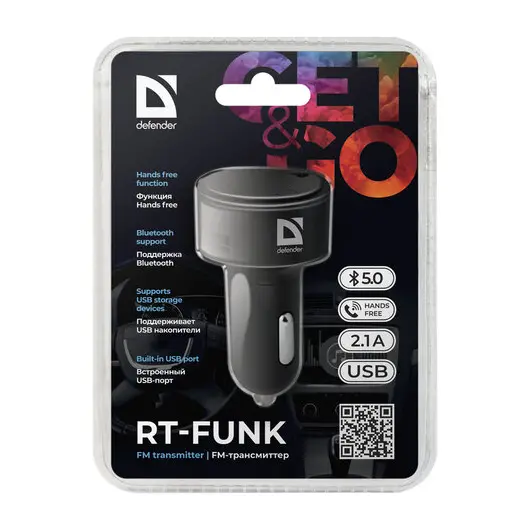 FM-трансмиттер DEFENDER RT-Funk, Bluetooth, USB 2.0, черный, 68011, фото 4