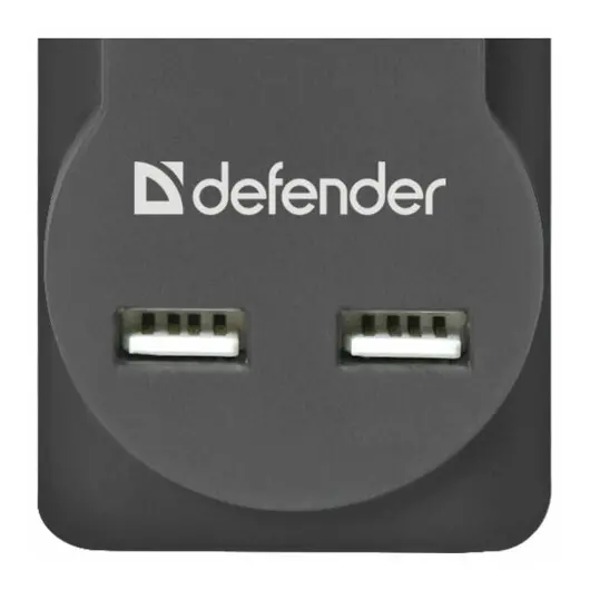Сетевой фильтр DEFENDER DFS 751, 5 розеток, 1,8 м, 2 порта USB, 2.1A, черный, 99751, фото 3