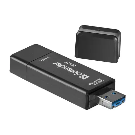 Картридер DEFENDER Multi Stick, USB 2.0, microUSB, Type-C, порты SD, micro SD , черный, 83206, фото 4