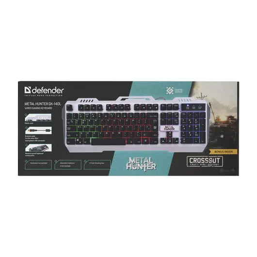 Клавиатура проводная игровая DEFENDER Metal Hunter GK-140L, USB, 104 клавиши, с подсветкой, белая, 45140, фото 6