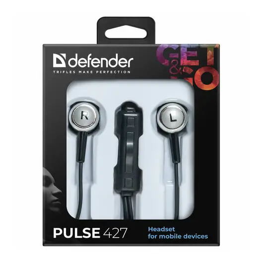Наушники с микрофоном (гарнитура) вкладыши DEFENDER Pulse 427, проводные, 1,2 м, вкладыши, черные, 63427, фото 3