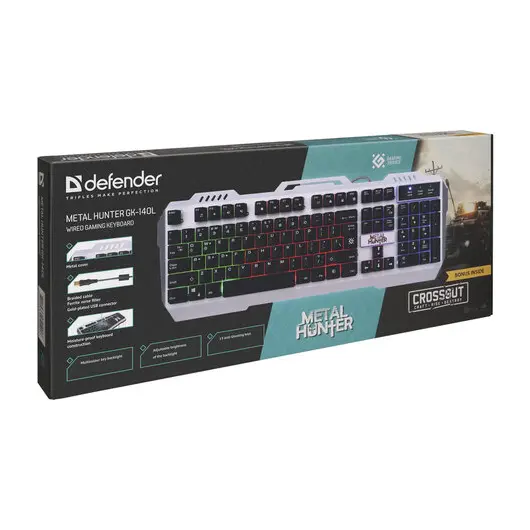 Клавиатура проводная игровая DEFENDER Metal Hunter GK-140L, USB, 104 клавиши, с подсветкой, белая, 45140, фото 7