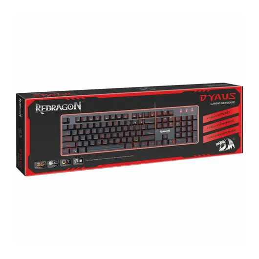Клавиатура проводная игровая REDRAGON Dyaus, USB, 104 клавиши, с подсветкой, черная, 75076, фото 10