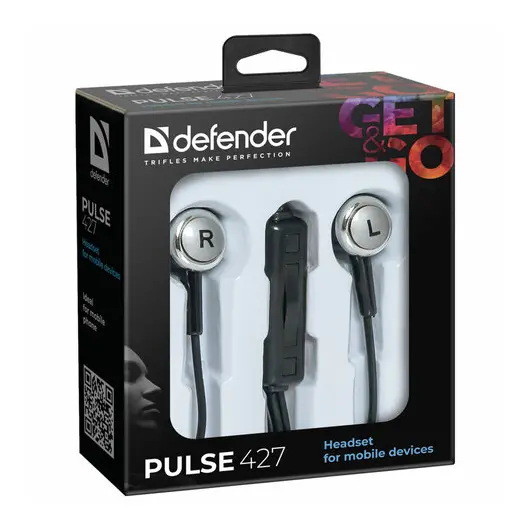Наушники с микрофоном (гарнитура) вкладыши DEFENDER Pulse 427, проводные, 1,2 м, вкладыши, черные, 63427, фото 2
