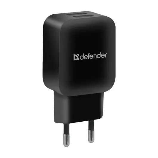 Зарядное устройство сетевое (220 В) DEFENDER EPA-13, 2 порта USB, вых. ток 2,1 А, черное, 83840, фото 1