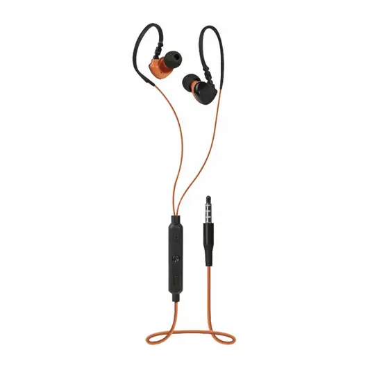 Наушники с микрофоном (гарнитура) вкладыши DEFENDER OutFit W770,проводные, 1,5 м, черные с оранжевым, 63772, фото 1