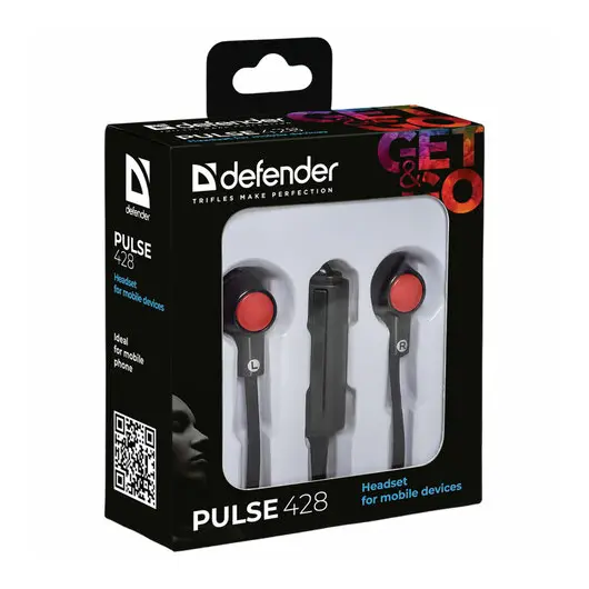 Наушники с микрофоном (гарнитура) вкладыши DEFENDER Pulse 428, проводные, 1,2 м, вкладыши, черные, 63428, фото 3
