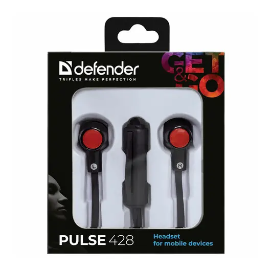 Наушники с микрофоном (гарнитура) вкладыши DEFENDER Pulse 428, проводные, 1,2 м, вкладыши, черные, 63428, фото 2
