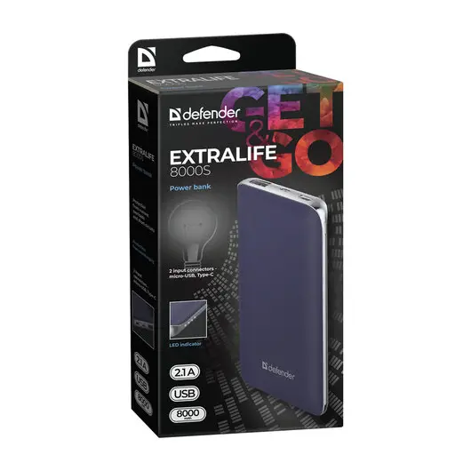 Аккумулятор внешний DEFENDER ExtraLife 8000S, 8000 mAh, 1 USB, литий-ионный, серый, 83667, фото 5