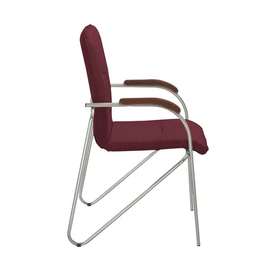 Кресло для приемных и переговорных &quot;Samba&quot; (дерево 1.023), хромированный каркас, кожзам бордовый V-25, фото 2