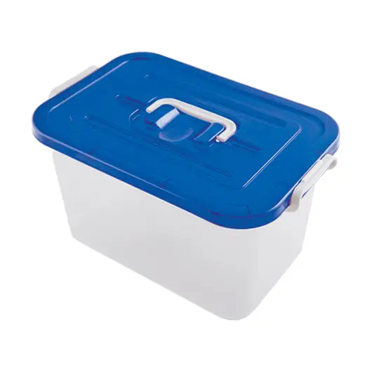 Ящик 10 л, с крышкой на защелках, 19х35х23 см, крышка с ручкой, пластик, синий/прозрачный, 4381000, фото 2