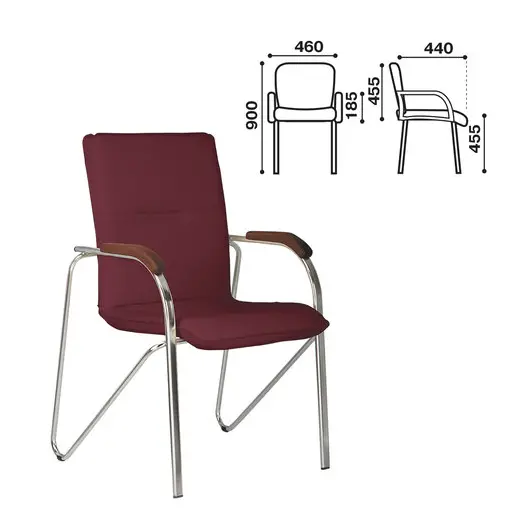 Кресло для приемных и переговорных &quot;Samba&quot; (дерево 1.023), хромированный каркас, кожзам бордовый V-25, фото 1