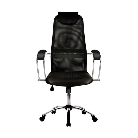Кресло офисное МЕТТА &quot;BK-8CH&quot;, ткань-сетка, хром, черное, фото 3