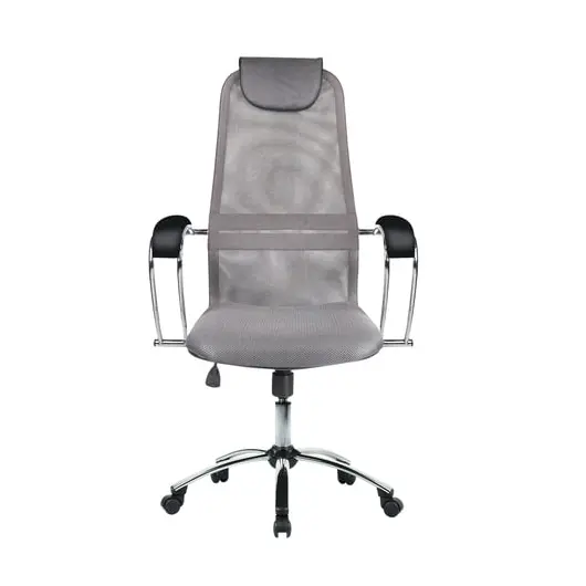 Кресло офисное МЕТТА &quot;BK-8CH&quot;, ткань-сетка, хром, светло-серое, фото 3