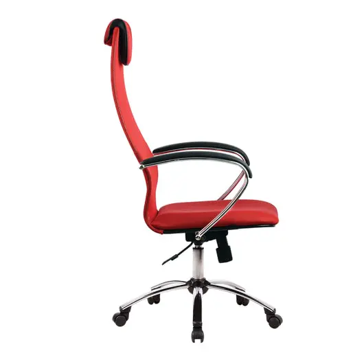 Кресло офисное МЕТТА &quot;BK-8CH&quot;, ткань-сетка, хром, красное, фото 2