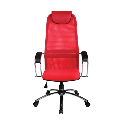 Кресло офисное МЕТТА &quot;BK-8CH&quot;, ткань-сетка, хром, красное, фото 3
