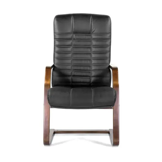 Кресло для приемных и переговорных &quot;Атлант-экстра&quot;, кожа, дерево (орех), черное, фото 3