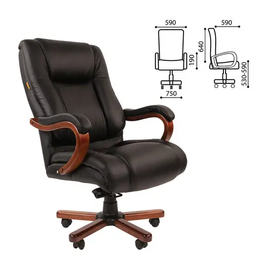Кресло офисное CH 503, нагрузка до 180 кг, кожа, дерево, черное, фото 1