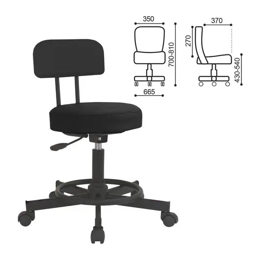 Кресло РС12, без подлокотников, кожзам, черное, РС01.00.12-201, фото 1