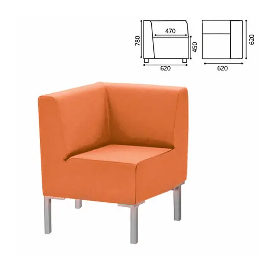 Кресло мягкое угловое &quot;Хост&quot; М-43, 620х620х780 мм, без подлокотников, экокожа, оранжевое, фото 1