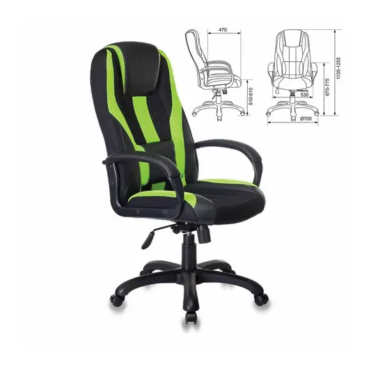 Кресло компьютерное VIKING-9/BL+SD, подушка, экокожа/ткань, черное/зеленое, фото 1