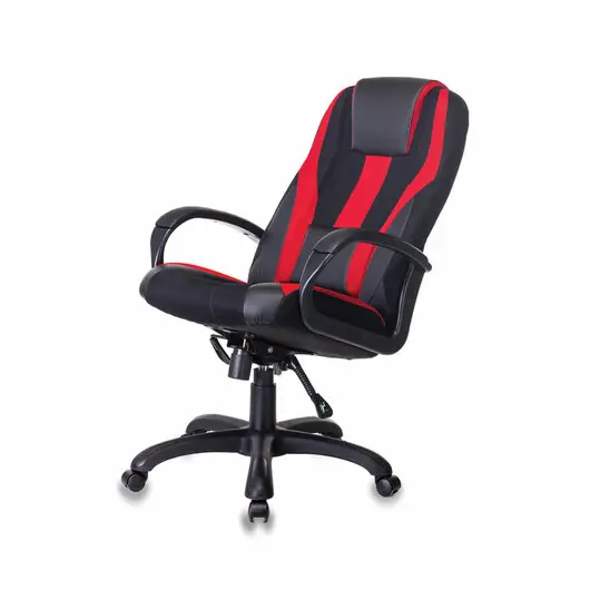 Кресло компьютерное VIKING-9/BL+RED, подушка, экокожа/ткань, черное/красное, фото 4