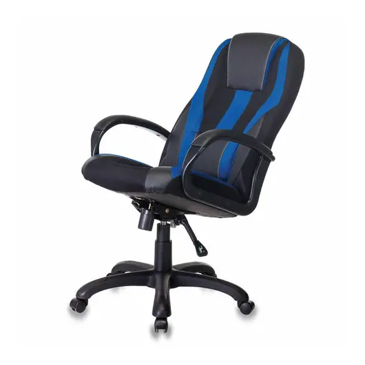 Кресло компьютерное VIKING-9/BL+BLUE, подушка, экокожа/ткань, черное/синее, фото 6