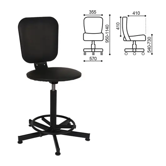Кресло кассира, ресепшн РС37, без подлокотников, кожзам, черное, фото 1