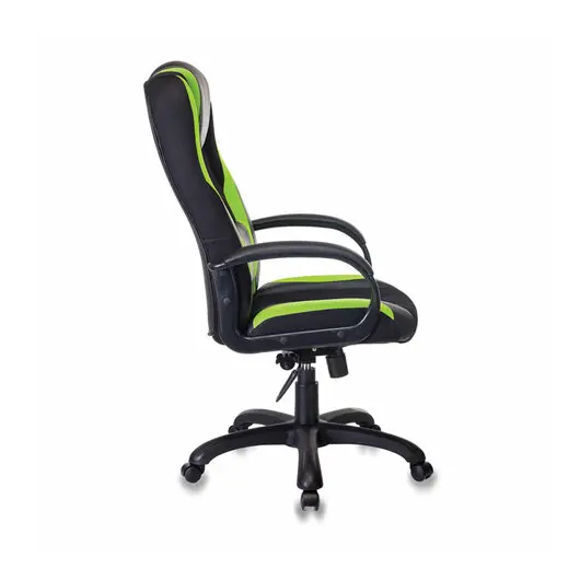Кресло компьютерное VIKING-9/BL+SD, подушка, экокожа/ткань, черное/зеленое, фото 3