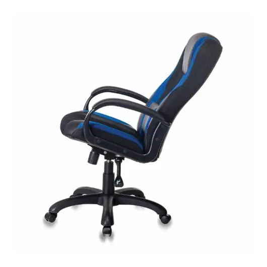Кресло компьютерное VIKING-9/BL+BLUE, подушка, экокожа/ткань, черное/синее, фото 5