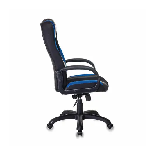 Кресло компьютерное VIKING-9/BL+BLUE, подушка, экокожа/ткань, черное/синее, фото 3