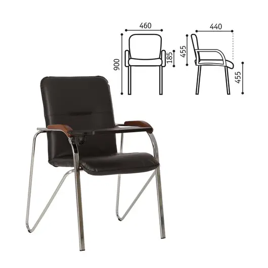 Кресло для приемных и переговорных &quot;Samba T plast&quot; со столиком, хромированный каркас, кожзам, черный, фото 1