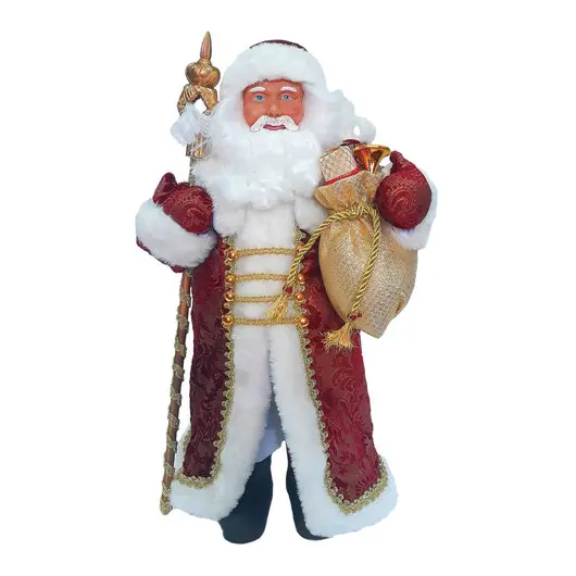 Дед Мороз декоративный, пластик/ткань, высота 41 см, в бордовой шубе, 75901, фото 1