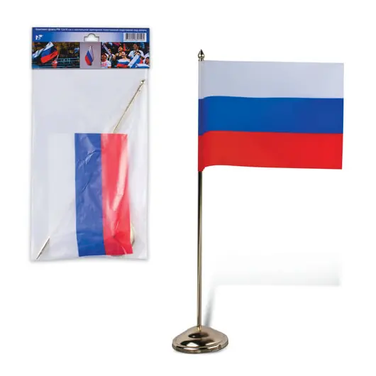 Флаг России, 12х18 см, напольный с флагштоком, высота 30 см, пластик под золото, упаковка с европодвесом, 550023, фото 1