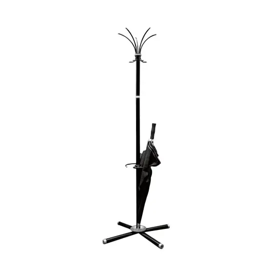 Вешалка-стойка &quot;Классикс-ТМ3&quot;, 1,85 м, крестовина 70х70 см, 5 крючков + место для зонтов, металл, черная, Классик-ТМ3,чер, фото 1