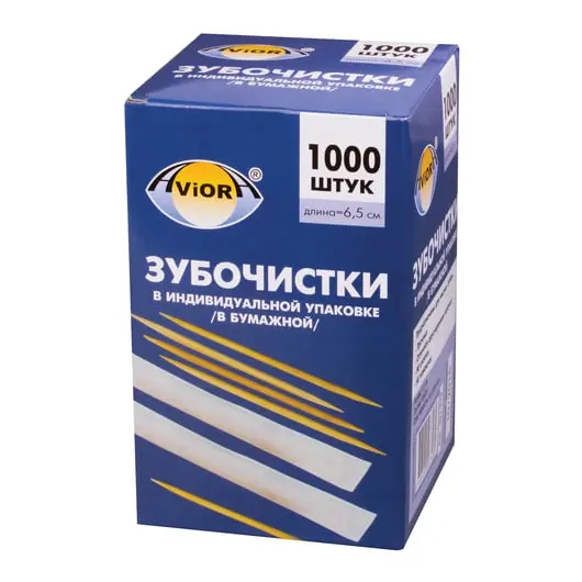 Зубочистки деревянные PATERRA / AVIORA, комплект 1000 шт., в индивидуальной бумажной упаковке, 401-610, фото 2