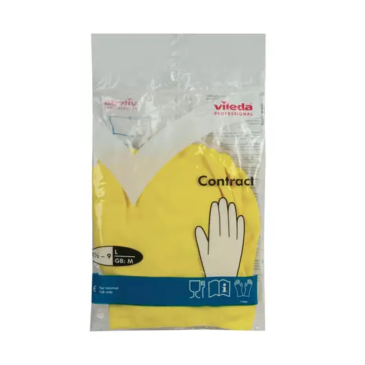 Перчатки хозяйственные резиновые VILEDA &quot;Контракт&quot; с х/б напылением, размер L (большой), желтые, 101018, фото 2
