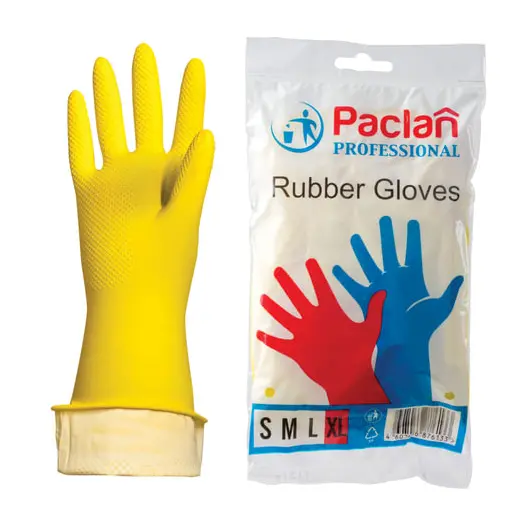 Перчатки хозяйственные латексные, х/б напыление, размер XL (очень большой), желтые, PACLAN &quot;Professional&quot;, фото 1