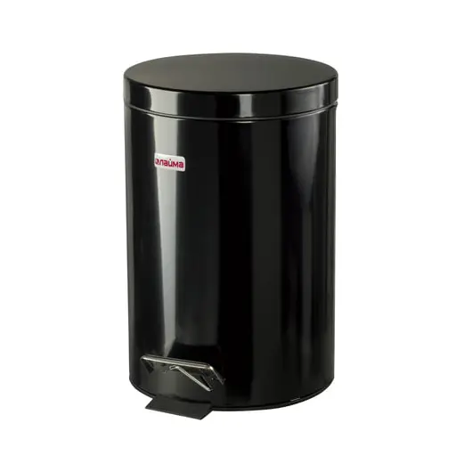 Ведро-контейнер для мусора (урна) с педалью ЛАЙМА &quot;Classic&quot;, 12 л, черное, глянцевое, металл, со съемным внутренним ведром, 602850, фото 1