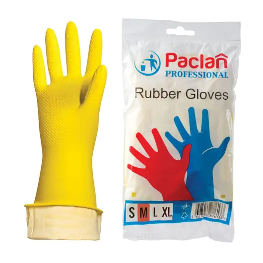 Перчатки хозяйственные латексные, х/б напыление, размер M (средний), желтые, PACLAN &quot;Professional&quot;, фото 1